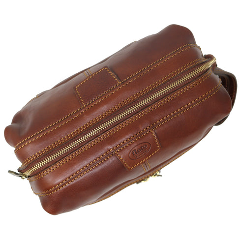 Floto Italian Positano leather drop bottom dopp travel kit bag brown 4